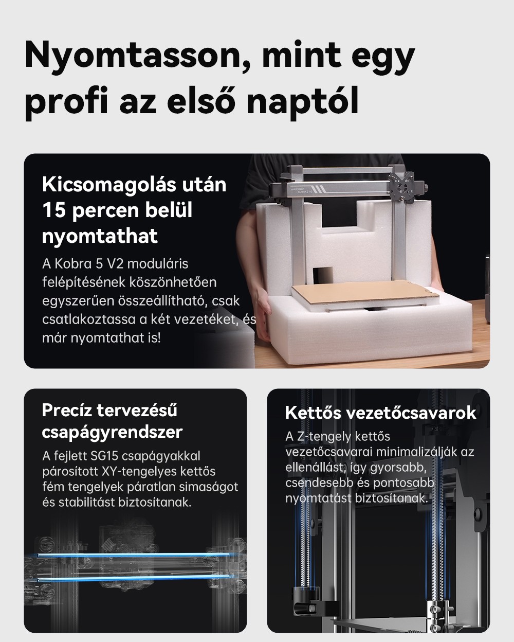 Anycubic Kobra 3 V2 kombin&aacute;lt 3D nyomtat&oacute;, ACE Pro t&ouml;bbsz&iacute;nű, 720P kamera, 600 mm/s sebess&eacute;g, automatikus szintez&eacute;s, filament sz&aacute;r&iacute;t&aacute;s, 255 * 255 * 260 mm