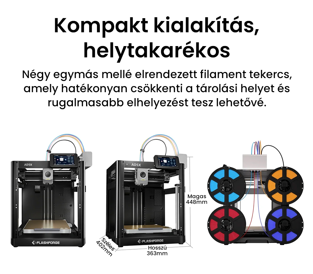 Flashforge AD5X 3D nyomtat&oacute;, intelligens 4 sz&iacute;nű nyomtat&aacute;s, 600 mm/s max., 220 * 220 * 220 mm - EU csatlakoz&oacute;