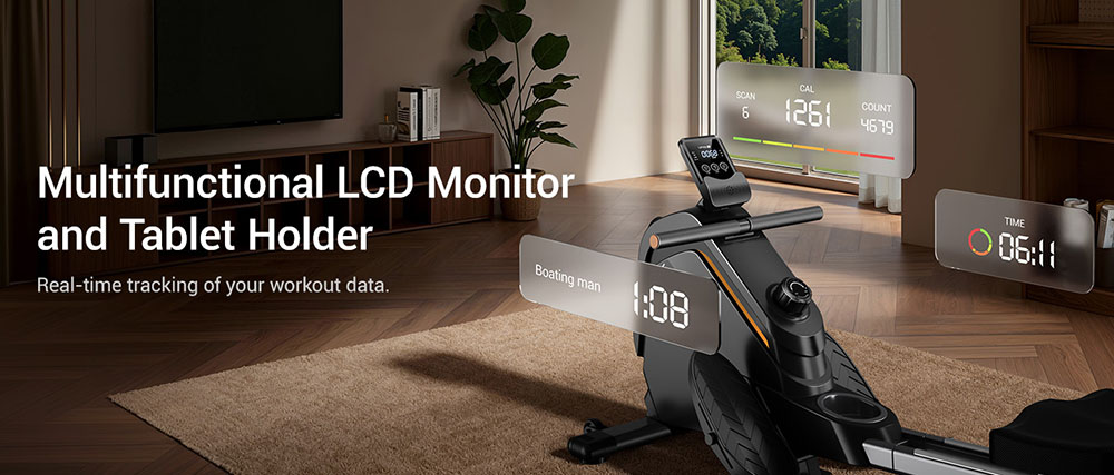 ROBORE UR30 Rower Machine, Rameur magn&eacute;tique 16 niveaux, rail 126cm, silencieux, charge max 160kg