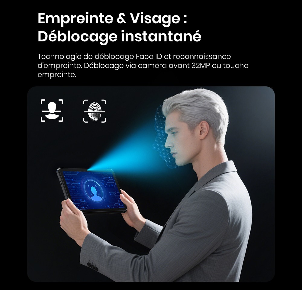 FOSSiBOT DT3 5G Tablette robuste, Android 15, &eacute;cran 10,4 pouces, 12 Go de RAM, 256 Go de ROM, Wi-Fi 6, batterie 21 560 mAh, charge rapide 66 W, appareil photo 64 Mpx + 32 Mpx, d&eacute;verrouillage par empreinte digitale et reconnaissance faciale - Bleu