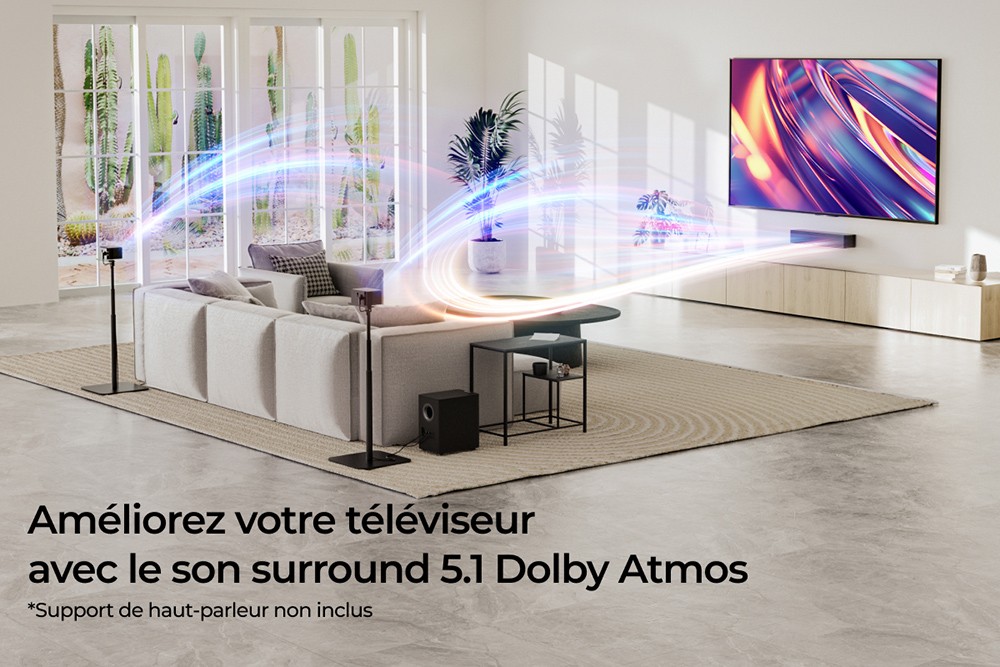 Ultimea Poseidon M4T 5.1 Barre de son + 1 paire de pieds d'enceintes Steady 300, Dolby Atmos, puissance de cr&ecirc;te de 450 W, niveau surround r&eacute;glable