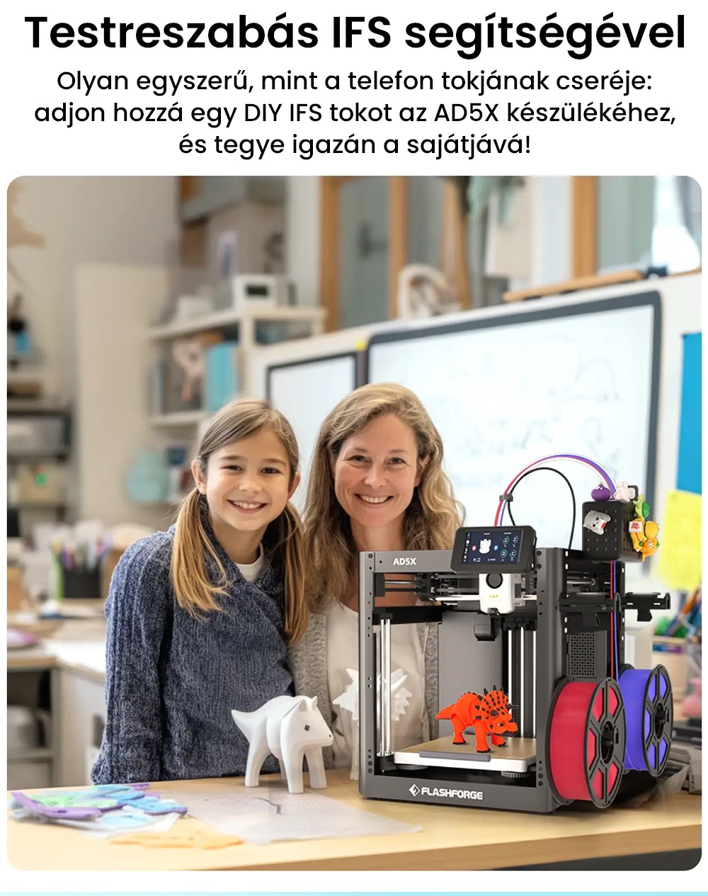 Flashforge AD5X 3D nyomtat&oacute;, intelligens 4 sz&iacute;nű nyomtat&aacute;s, 600 mm/s max., 220 * 220 * 220 mm - EU csatlakoz&oacute;