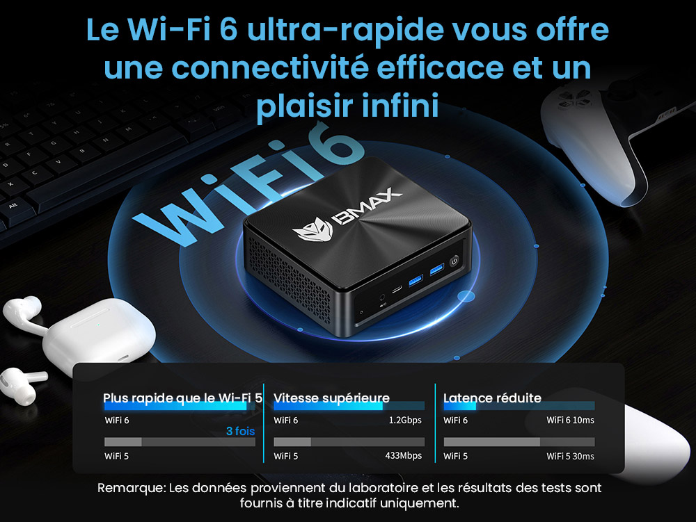 BMAX B9 Power Mini PC, Intel Core i9-12900H 14 c&oelig;urs Max 5,0 GHz, 32 Go de RAM 1 To SSD, DP+HDMI+Type-C Triple &eacute;cran 4K, prise en charge HDR dynamique, WiFi 6 Bluetooth 5.2, 2*USB 3.2 2*USB 2.0 1*RJ45 1*prise casque 3,5 mm