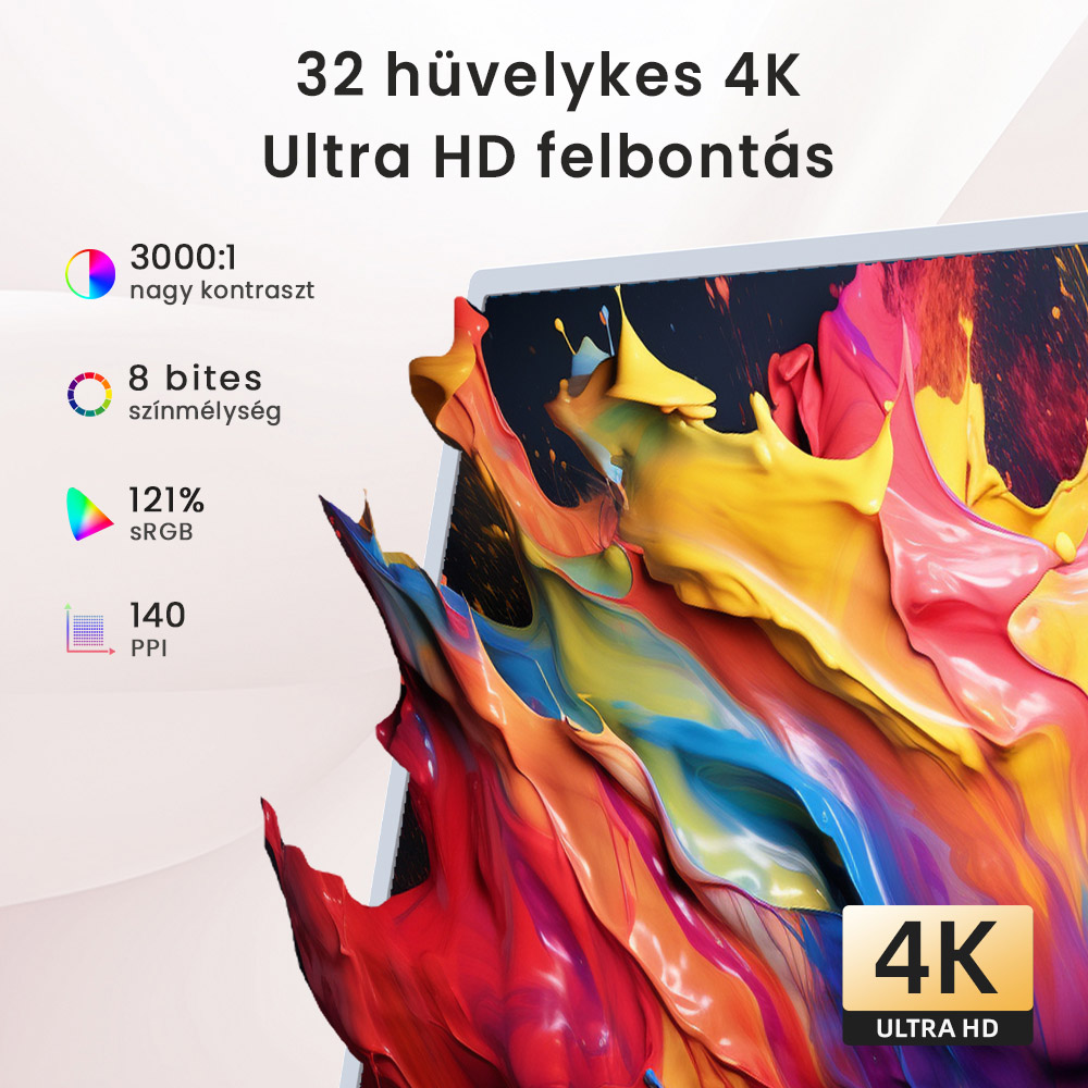 KTC A32Q7 Pro Mobil Monitor, 32'' 4K &Eacute;rintők&eacute;pernyő, WiFi6, Android 13, RK3588S 8 Core, Google EDLA Tan&uacute;s&iacute;tv&aacute;ny, 9500mAh Akkumul&aacute;tor, 8GB RAM 128GB ROM, &Aacute;ll&iacute;that&oacute; Dől&eacute;ssz&ouml;gek, 1*HDMI 2.0, 1*USB 3.0, 1*USB 2.0