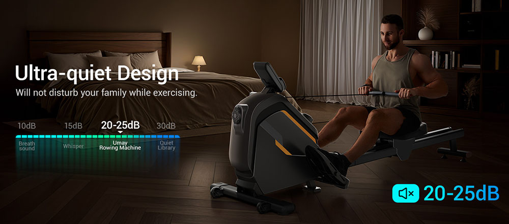 ROBORE UR30 Rower Machine, Rameur magn&eacute;tique 16 niveaux, rail 126cm, silencieux, charge max 160kg