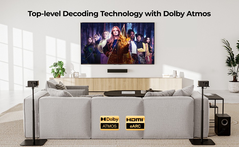 Ultimea Poseidon M4T 5.1 Soundbar mélynyomó hangszórókészlet, Dolby Atmos, 450 W csúcsteljesítmény, állítható surround hangerő