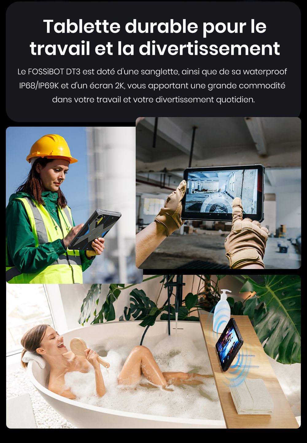 FOSSiBOT DT3 5G Tablette robuste, Android 15, &eacute;cran 10,4 pouces, 12 Go de RAM, 256 Go de ROM, Wi-Fi 6, batterie 21&nbsp;560 mAh, charge rapide 66 W, appareil photo 64 Mpx + 32 Mpx, d&eacute;verrouillage par empreinte digitale et reconnaissance faciale - Gris