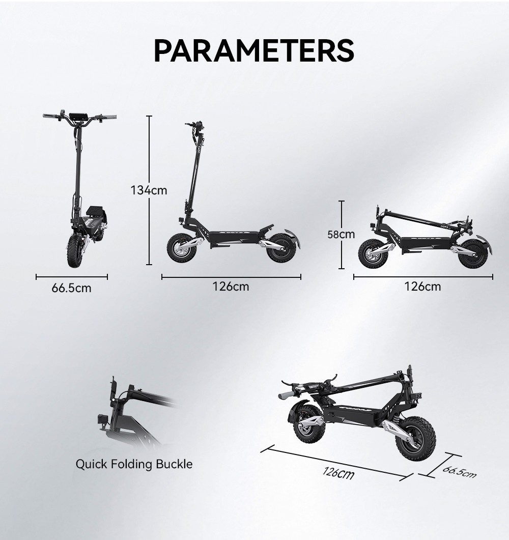 OOTD T10 Trottinette électrique, moteur 500 W, batterie 48 V 13,5 Ah, pneus 11 pouces, vitesse maximale 50 km/h, autonomie 45 km, freins à disque avant et arrière, amortisseurs à ressort avant et arrière