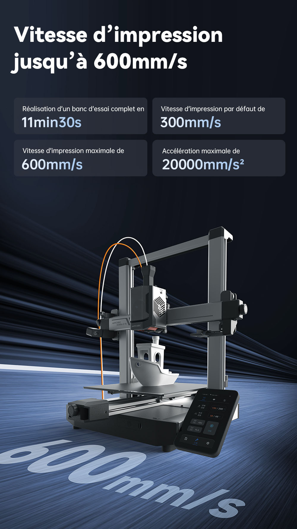 Imprimante 3D Anycubic Kobra 3 V2 Combo, ACE Pro Multicolore, cam&eacute;ra 720p, vitesse 600 mm/s, nivellement automatique, s&eacute;chage du filament, 255 x 255 x 260 mm
