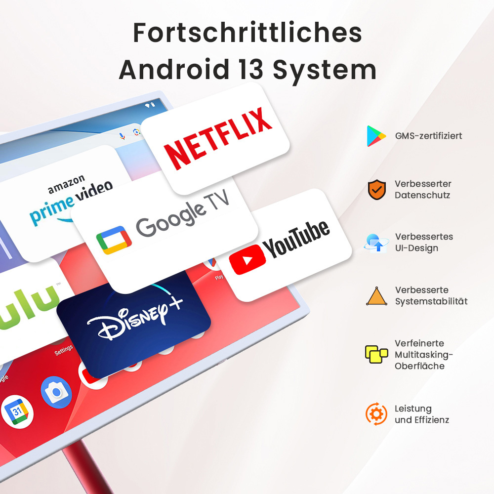 KTC A32Q7 Pro Mobiler Monitor, 32'' 4K Touchscreen, WiFi6, Android 13, RK3588S 8 Core, Google EDLA-Zertifizierung, 9500 mAh Akku, 8 GB RAM 128 GB ROM, einstellbare Winkel, 1 * HDMI 2.0, 1 * USB 3.0, 1 * USB 2.0