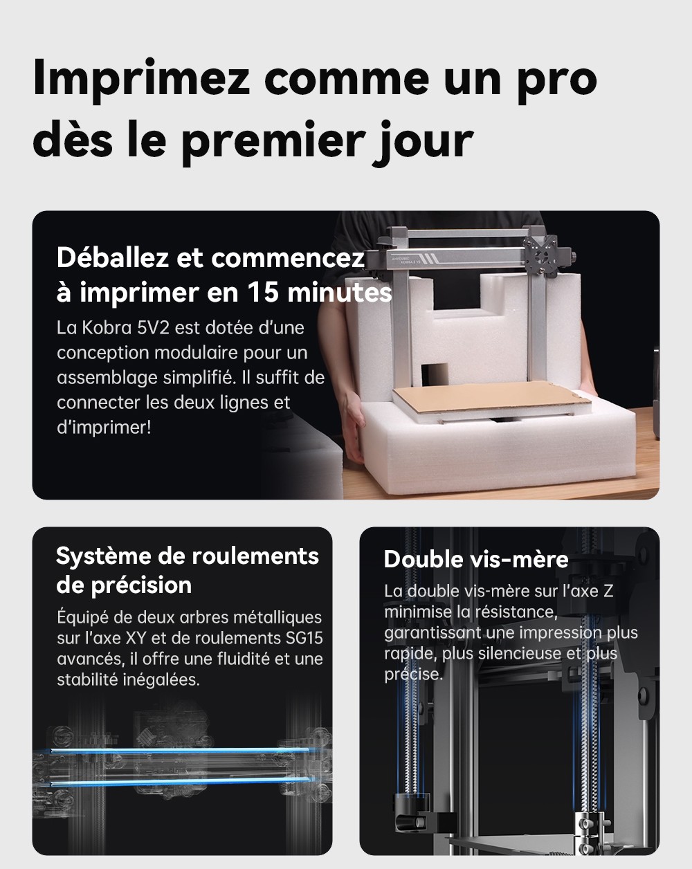 Imprimante 3D Anycubic Kobra 3 V2 Combo, ACE Pro Multicolore, cam&eacute;ra 720p, vitesse 600 mm/s, nivellement automatique, s&eacute;chage du filament, 255 x 255 x 260 mm