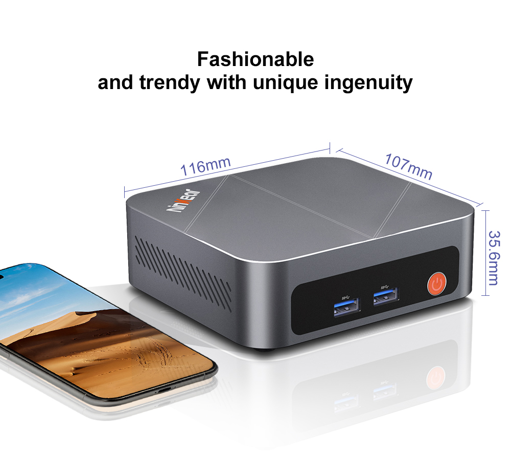Ninkear M7 Mini-PC, AMD Ryzen 5 7430U 6 Kerne, max. 4,3 GHz, 16 GB RAM, 512 GB SSD, 2 x HDMI + Typ-C 4K-Dreifachbildschirm, WiFi 6, Bluetooth 5.2, 2 x USB 3.0, 2 x USB 2.0, 1 x RJ45, 1 x Audiobuchse