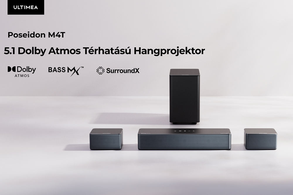 Ultimea Poseidon M4T 5.1 Soundbar mélynyomó hangszórókészlet, Dolby Atmos, 450 W csúcsteljesítmény, állítható surround hangerő
