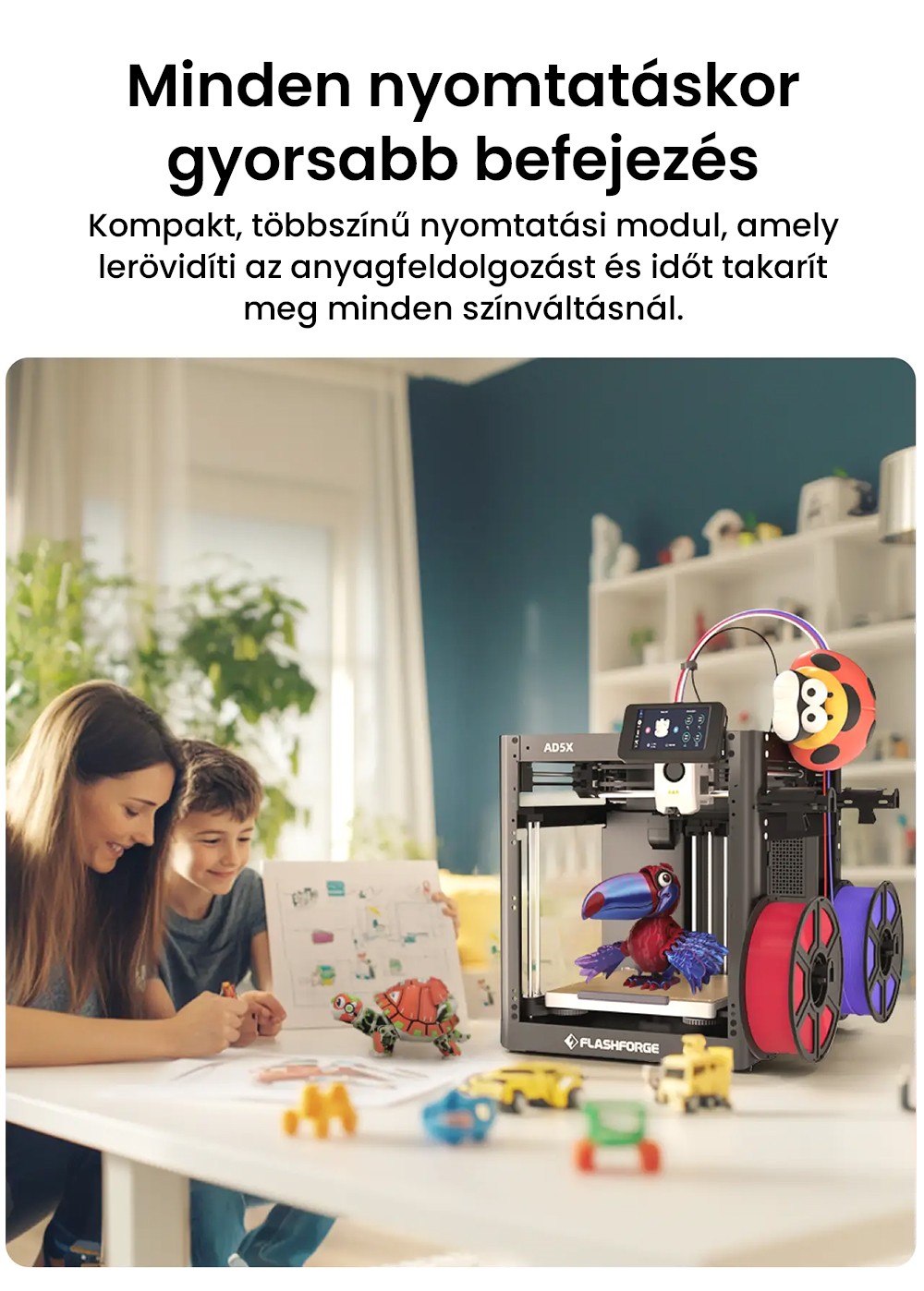 Flashforge AD5X 3D nyomtat&oacute;, intelligens 4 sz&iacute;nű nyomtat&aacute;s, 600 mm/s max., 220 * 220 * 220 mm - EU csatlakoz&oacute;