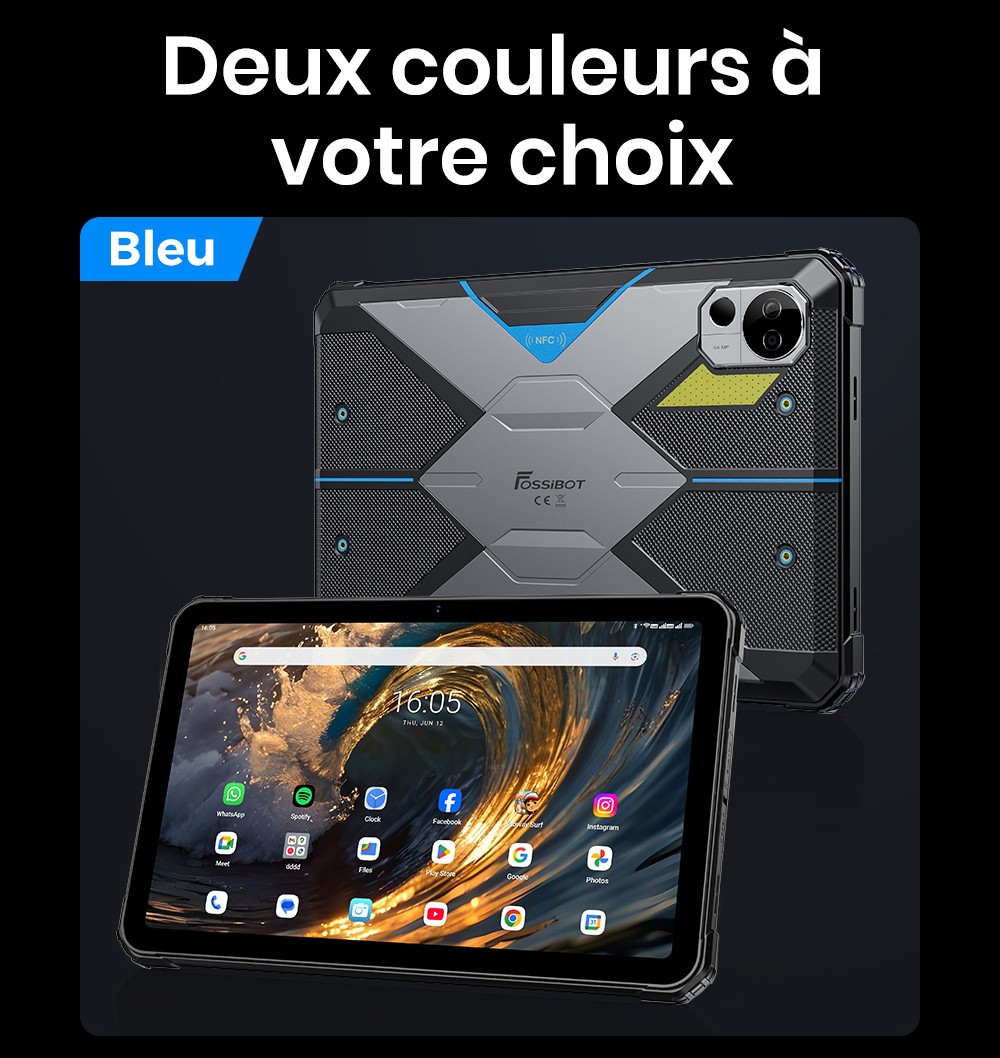 FOSSiBOT DT3 5G Tablette robuste, Android 15, &eacute;cran 10,4 pouces, 12 Go de RAM, 256 Go de ROM, Wi-Fi 6, batterie 21&nbsp;560 mAh, charge rapide 66 W, appareil photo 64 Mpx + 32 Mpx, d&eacute;verrouillage par empreinte digitale et reconnaissance faciale - Gris