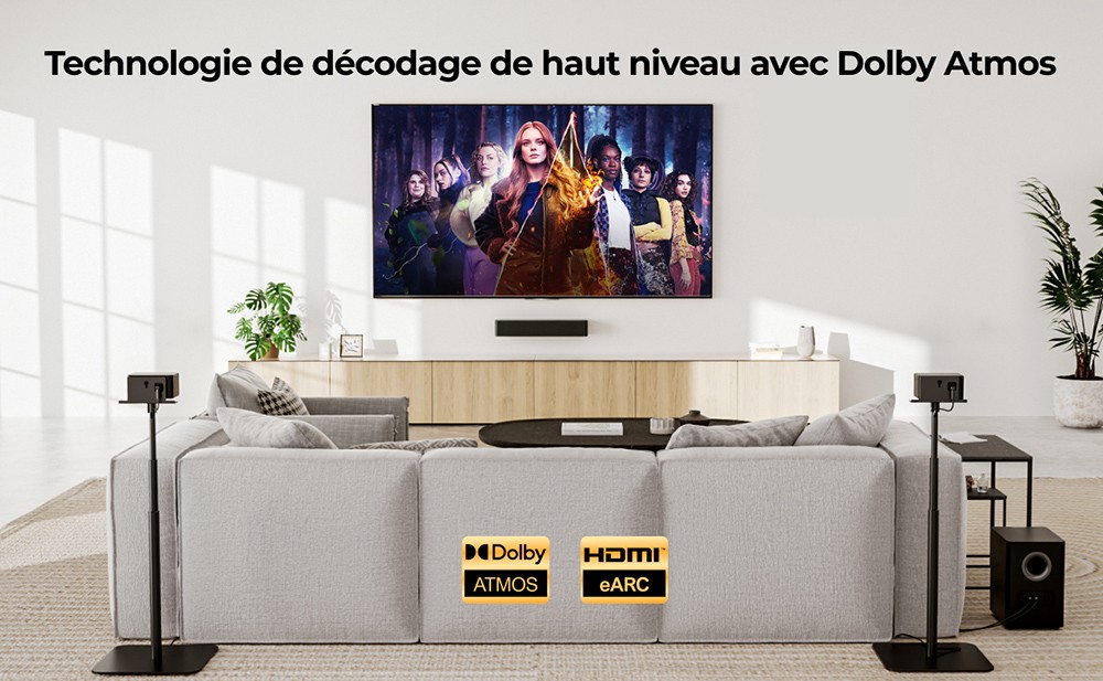 Ultimea Poseidon M4T 5.1 Barre de son + 1 paire de pieds d'enceintes Steady 300, Dolby Atmos, puissance de cr&ecirc;te de 450 W, niveau surround r&eacute;glable