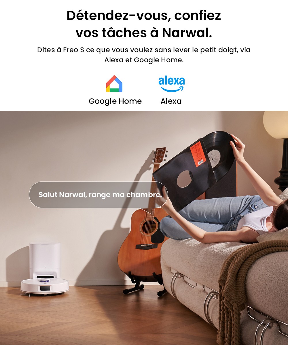 Aspirateur robot Narwal Freo S, d&eacute;poussi&eacute;rage automatique, aspiration 8&nbsp;000 Pa, navigation intelligente et commande vocale