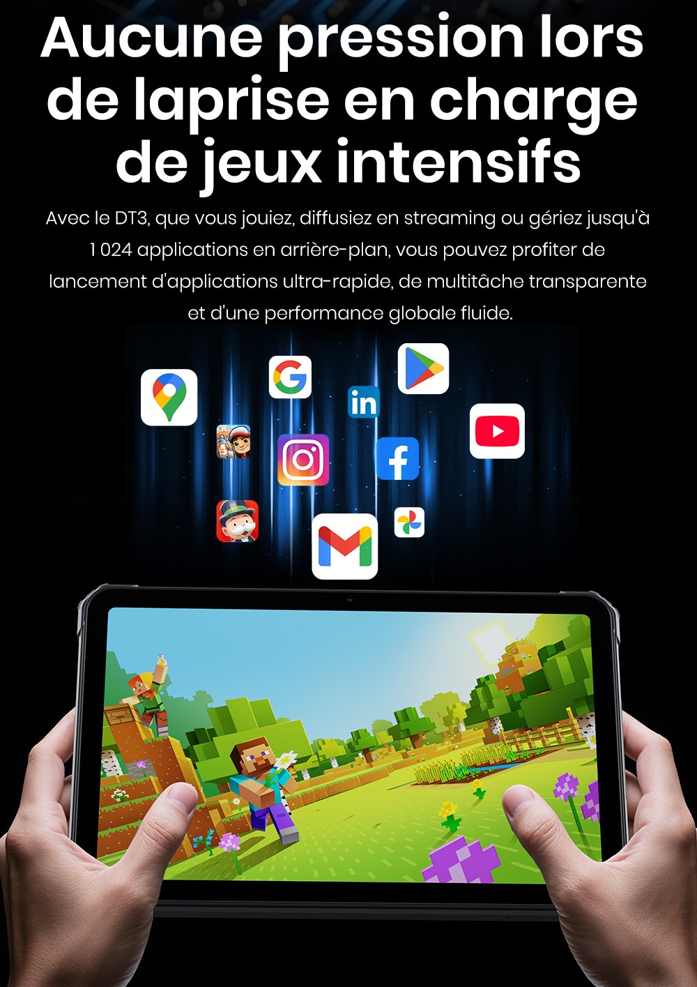 FOSSiBOT DT3 5G Tablette robuste, Android 15, &eacute;cran 10,4 pouces, 12 Go de RAM, 256 Go de ROM, Wi-Fi 6, batterie 21 560 mAh, charge rapide 66 W, appareil photo 64 Mpx + 32 Mpx, d&eacute;verrouillage par empreinte digitale et reconnaissance faciale - Bleu