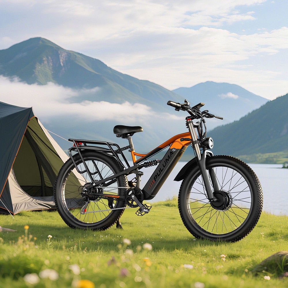 PULUMA PE86 Pro Vélo électrique, moteur 500 W x 2, batterie 48 V 20 Ah, pneus 26 pouces, vitesse maximale 40 km/h, autonomie 150 km, freins hydrauliques, suspension à ressorts à huile, Shimano 7 vitesses, écran LCD, capteur de couple