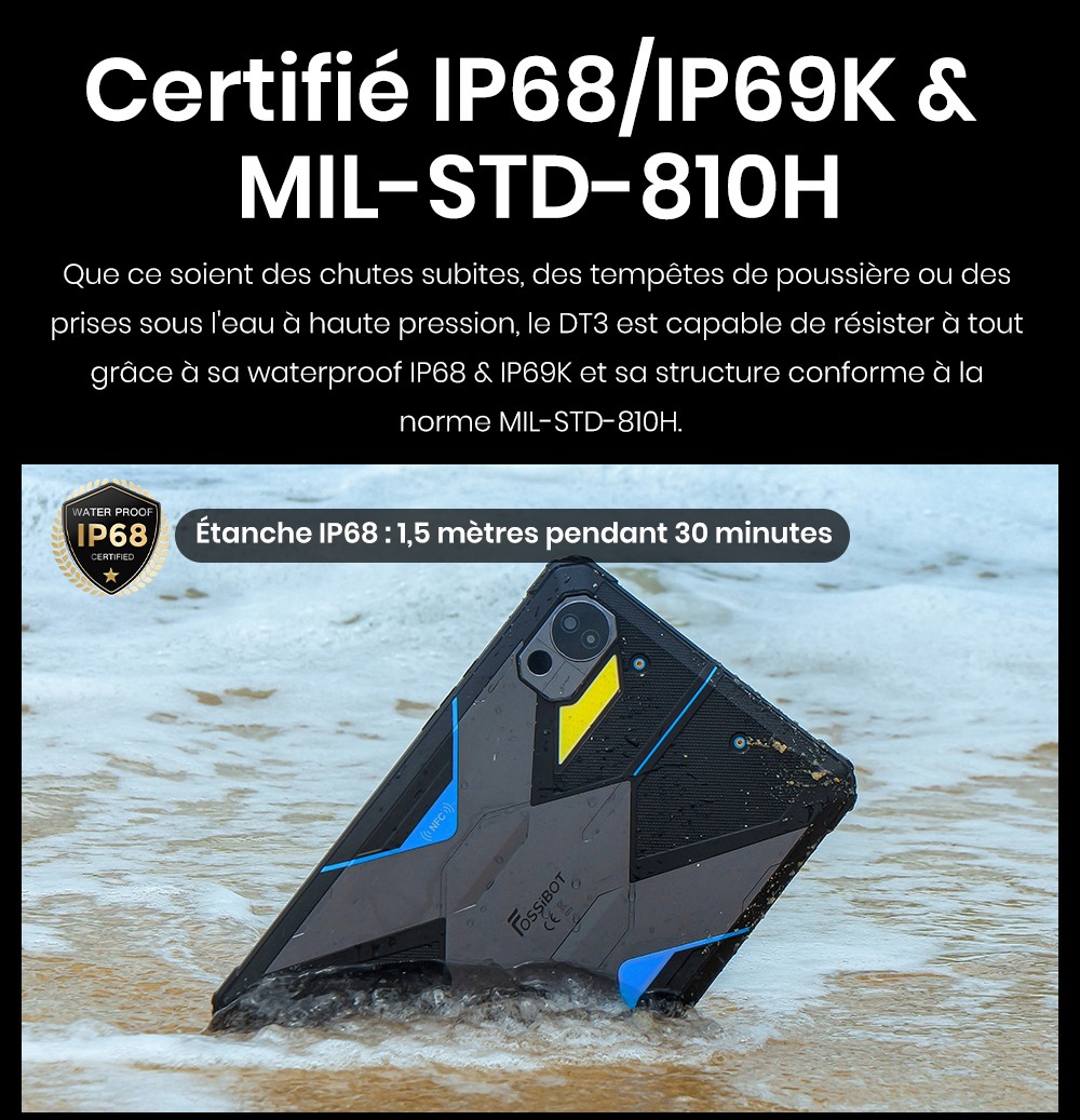 FOSSiBOT DT3 5G Tablette robuste, Android 15, &eacute;cran 10,4 pouces, 12 Go de RAM, 256 Go de ROM, Wi-Fi 6, batterie 21&nbsp;560 mAh, charge rapide 66 W, appareil photo 64 Mpx + 32 Mpx, d&eacute;verrouillage par empreinte digitale et reconnaissance faciale - Gris