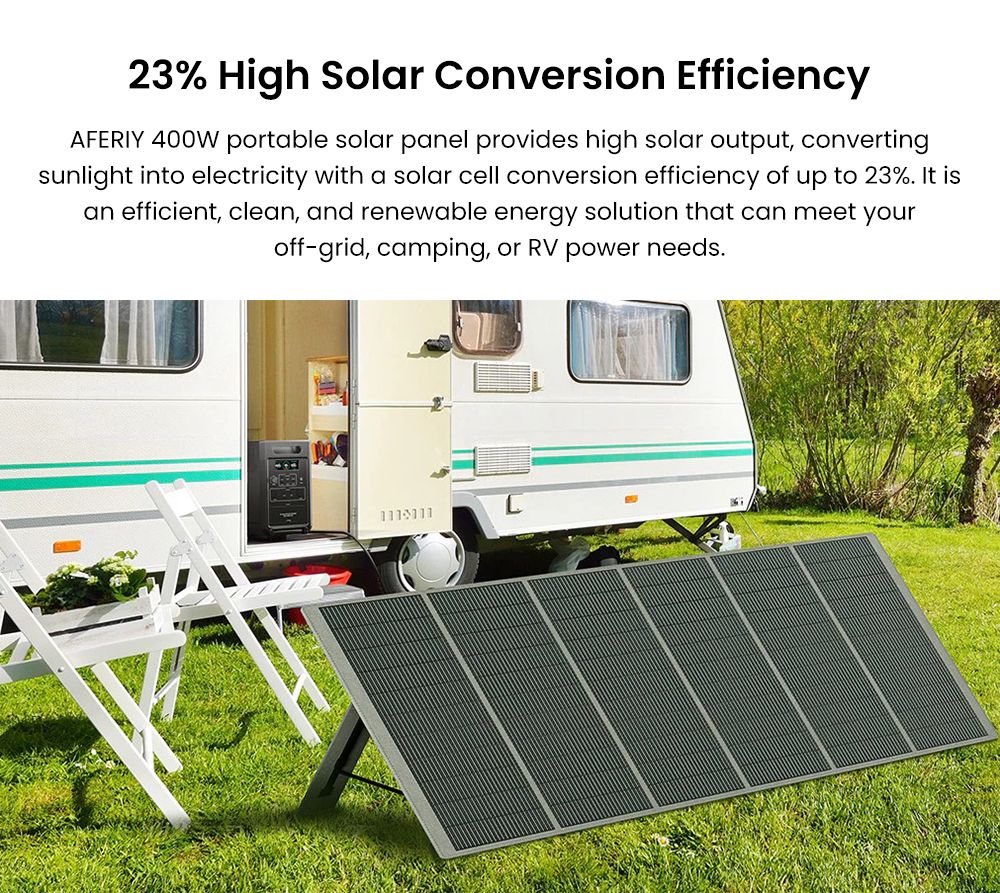AFERIY ‎AF-S400A1 400W prenosný skladací solárny panel, 23% miera premeny energie, vodotesný IP65, nastaviteľný stojan