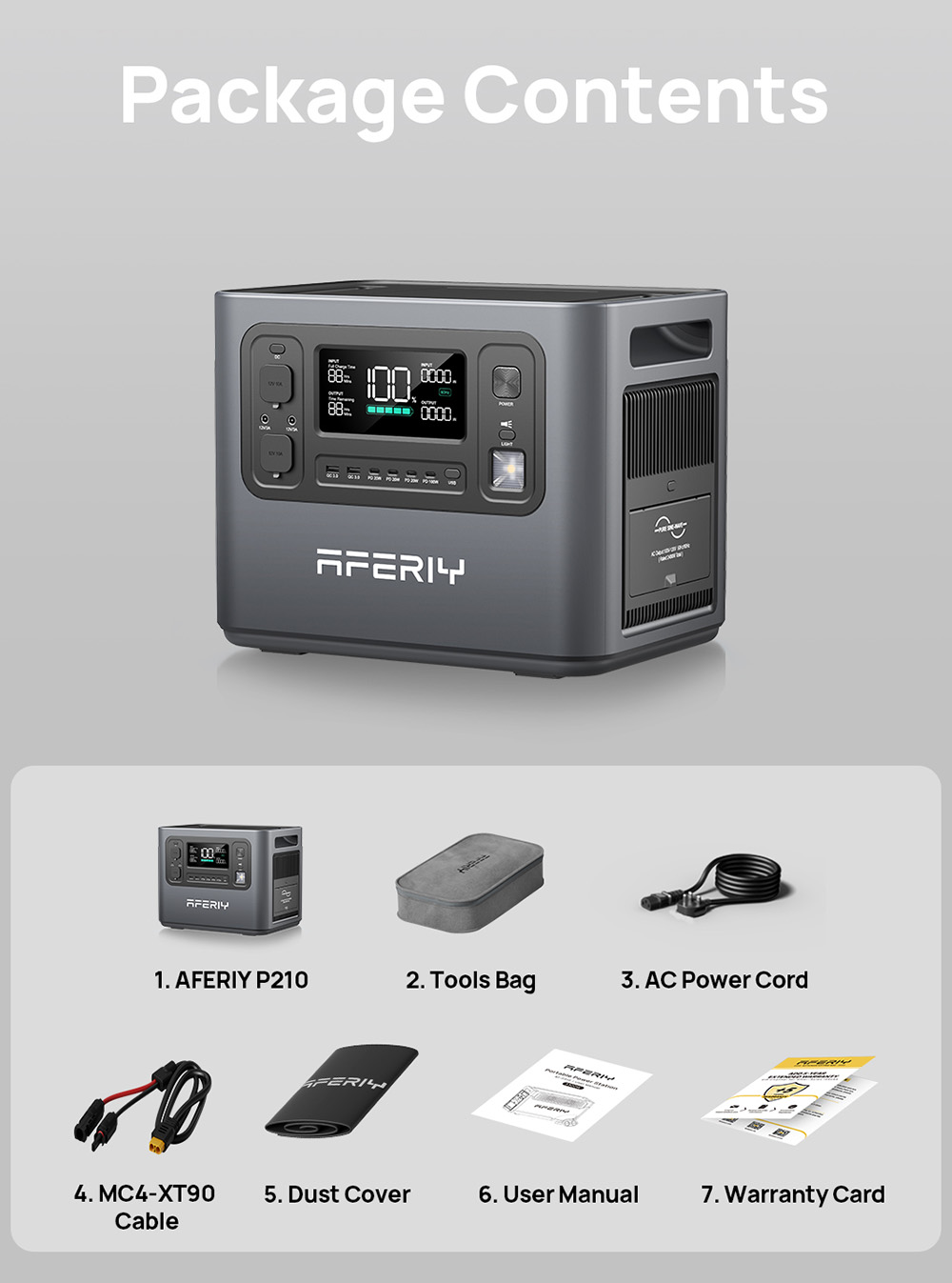 AFERIY P210 Portable Power Station, 2400W 2048Wh Outdoor Generator, App Control,13 Outputs, 1.5H Full Charge, 4000+ Cycles LiFePO₄ Battery - UK Plug, Grey