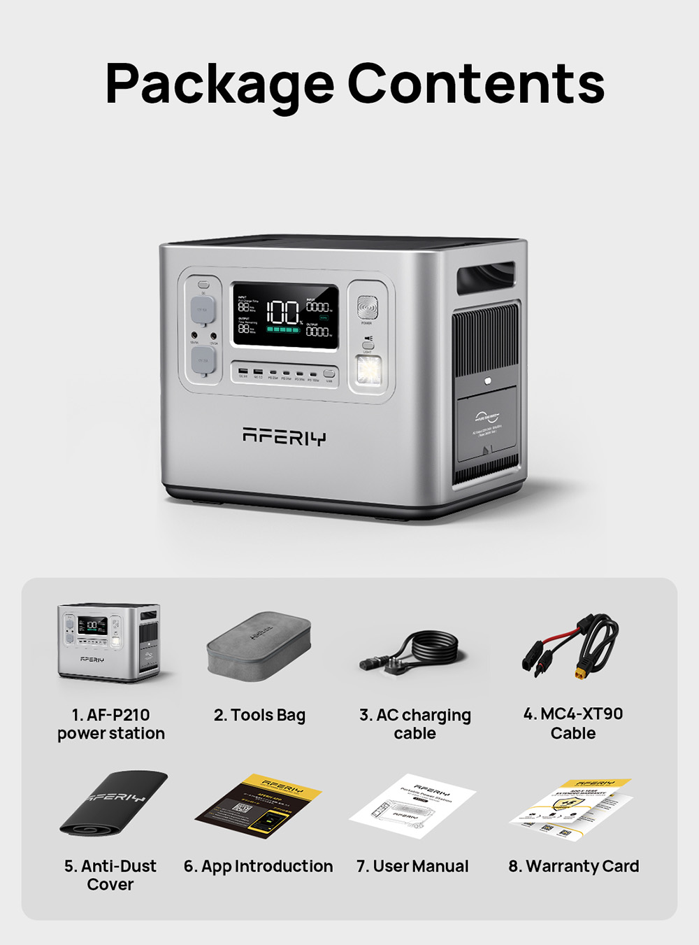 AFERIY P210 Portable Power Station, 2400W 2048Wh Outdoor Generator, App Control,13 Outputs, 1.5H Full Charge, 4000+ Cycles LiFePO₄ Battery - UK Plug, Silver