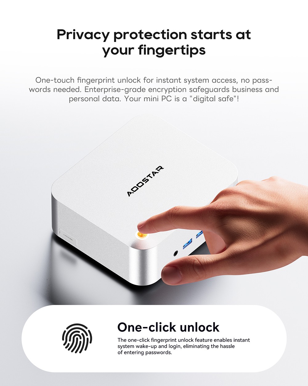 AOOSTAR MACO Mini PC, AMD Ryzen 7 Pro 8845HS 8 Cores Max 5.1GHz, 32GB DDR5 RAM 1TB SSD, HDMI + DP + 2*USB4 Four Screens Display, WiFi6, 2*2.5G LAN, 1*Oculink, 2*USB3.2, 2*USB2.0, 1*Audio Jack, Fingerprint Unlock - EU Plug