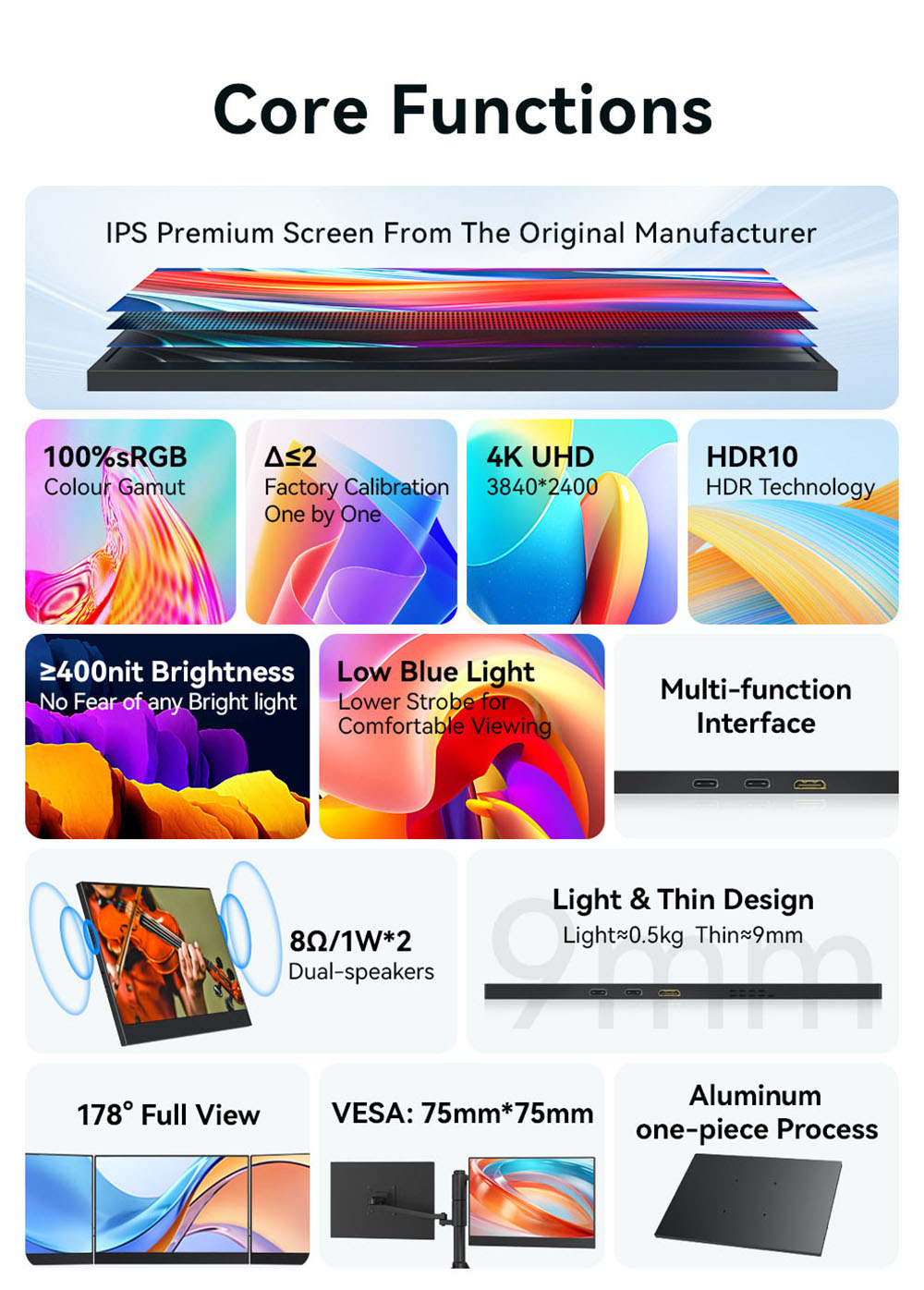AOSIMAN 134UCT 13.4 inch Touchscreen Portable Monitor, 4K UHD 3840*2400 Display, Dual Speakers, 178&deg; Full Viewing, Low Blue Light