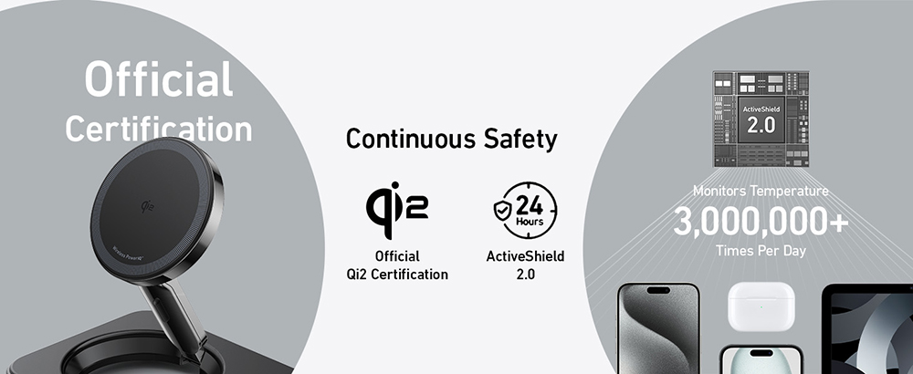 Anker 3-in-1 Wireless Charging Station, Qi2 Certified, 15W Ultra-Fast Charging, MagSafe-Compatible Wireless Charger for iPhone 16/15/14/13/12 Series, AirPods, Apple Watch