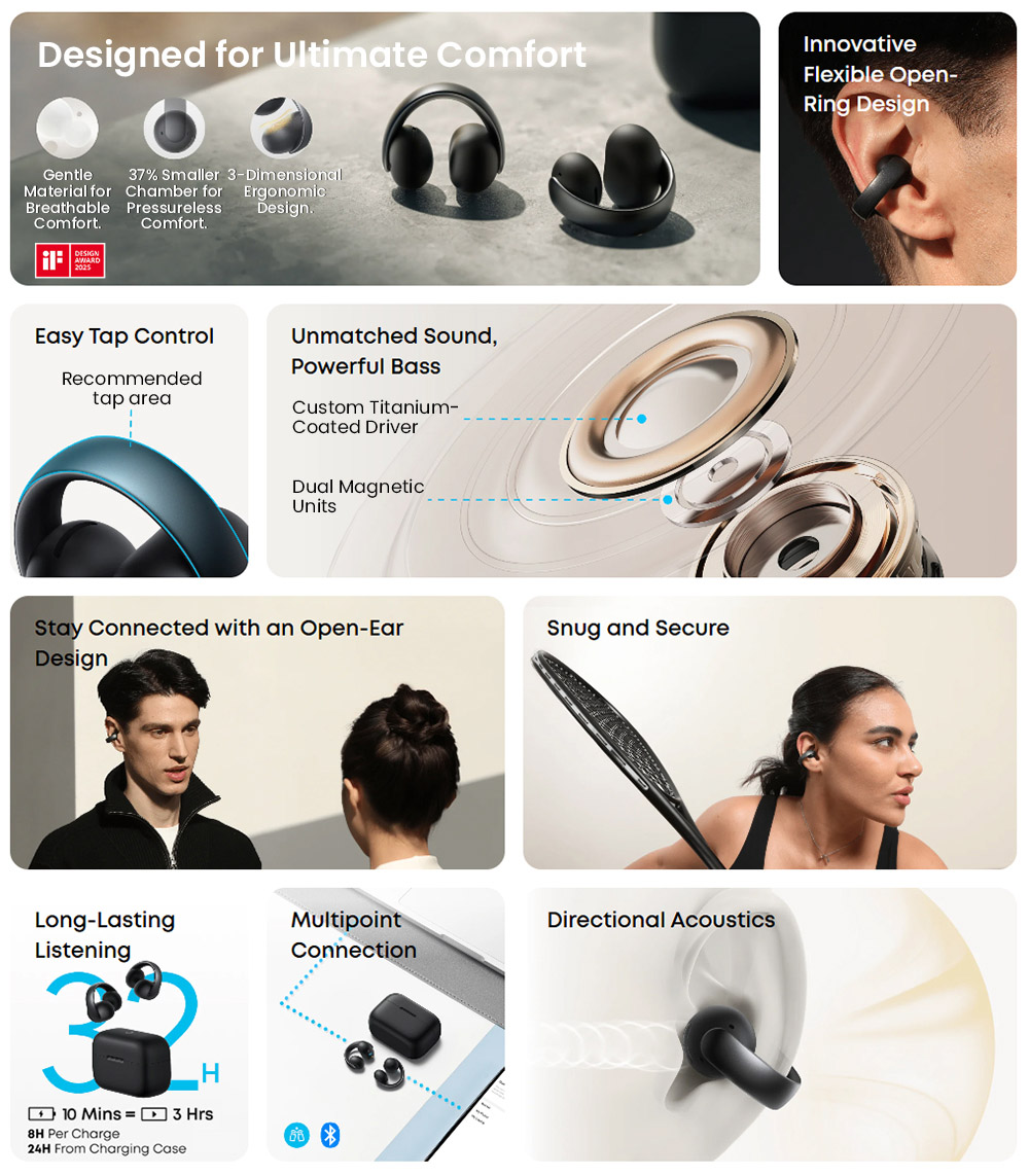 Anker AeroClip ブラック Soundcore by Anker AeroClip Open Ear Cip On Earbud