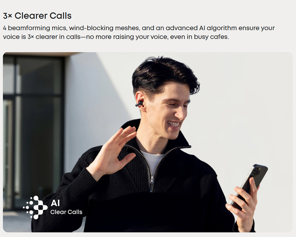 Anker Soundcore AeroClip Open-Ear Clip-On Earbuds, Snug and Secure, IPX4 Water-Resistant, Dynamic Voice Capture, Long-Lasting
Listening - Black