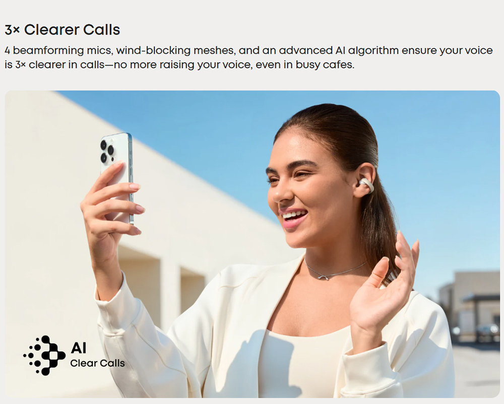 Anker Soundcore AeroClip Open-Ear Clip-On Earbuds, Snug and Secure, IPX4 Water-Resistant, Dynamic Voice Capture, Long-Lasting
Listening - White