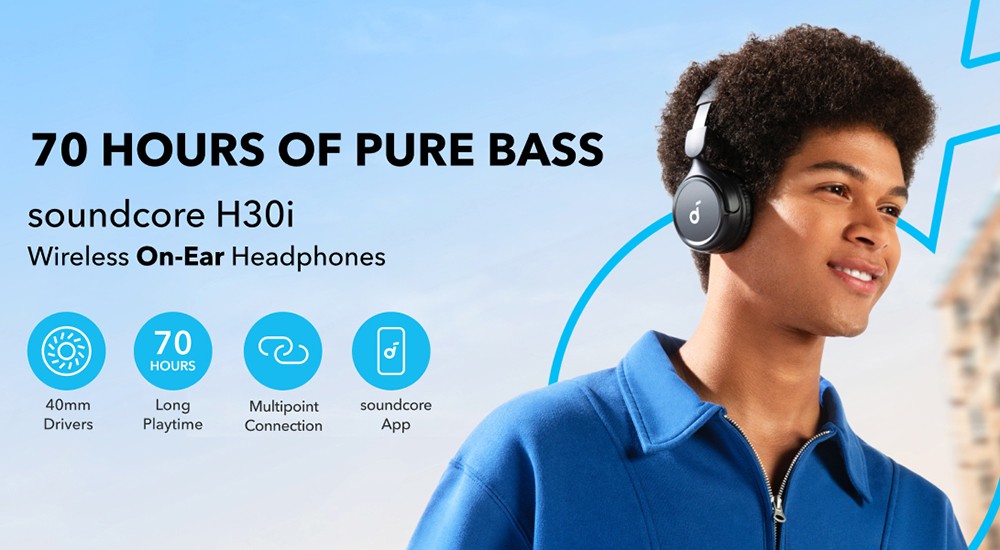 Anker Soundcore H30i Headphones, Bluetooth 5.3, Up to 70 Hours Playtime, Multipoint Connection - White
