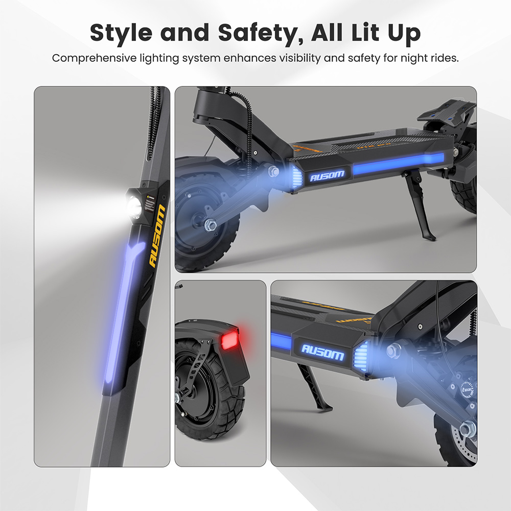 Ausom DT2 Pro Electric Scooter, 2*1100W Motor, 52V 23.4Ah Battery, 10 inch Tires, 42mph Max Speed, 71 miles Max Range, Front & Rear Hydraulic Disc Brakes, Swingarm Suspension, LCD Display