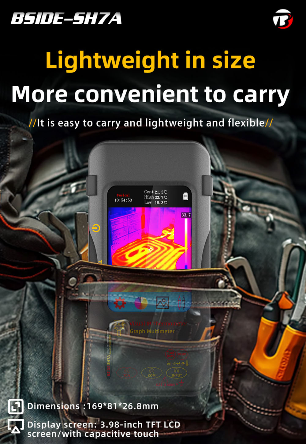 BSIDE SH7A Infrared Thermal Imager Multimeter, 240x240Pixel, 15 Color Modes, 3.98 inch Touchscreen, USB Rechargeable Battery