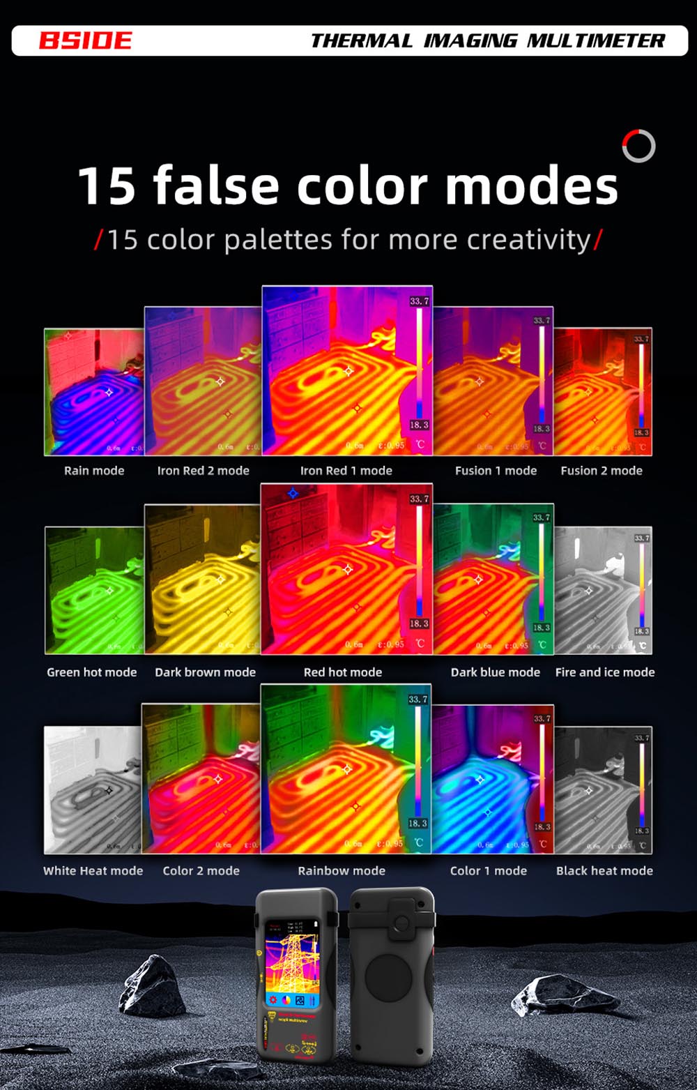 BSIDE SH7A Infrared Thermal Imager Multimeter, 240x240Pixel, 15 Color Modes, 3.98 inch Touchscreen, USB Rechargeable Battery