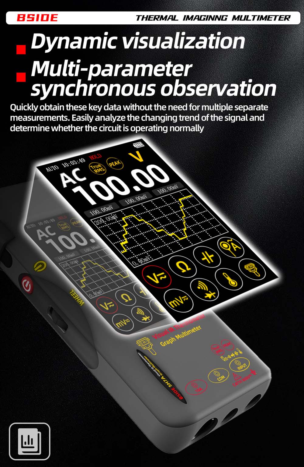 BSIDE SH7A Infrared Thermal Imager Multimeter, 240x240Pixel, 15 Color Modes, 3.98 inch Touchscreen, USB Rechargeable Battery