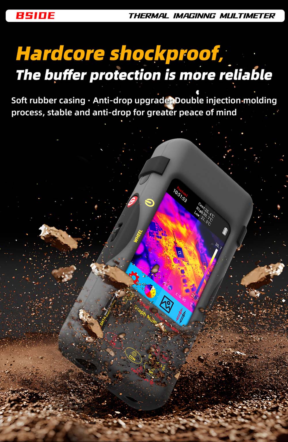 BSIDE SH7A Infrared Thermal Imager Multimeter, 240x240Pixel, 15 Color Modes, 3.98 inch Touchscreen, USB Rechargeable Battery