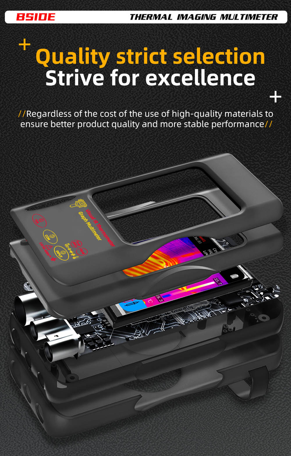 BSIDE SH7A Infrared Thermal Imager Multimeter, 240x240Pixel, 15 Color Modes, 3.98 inch Touchscreen, USB Rechargeable Battery