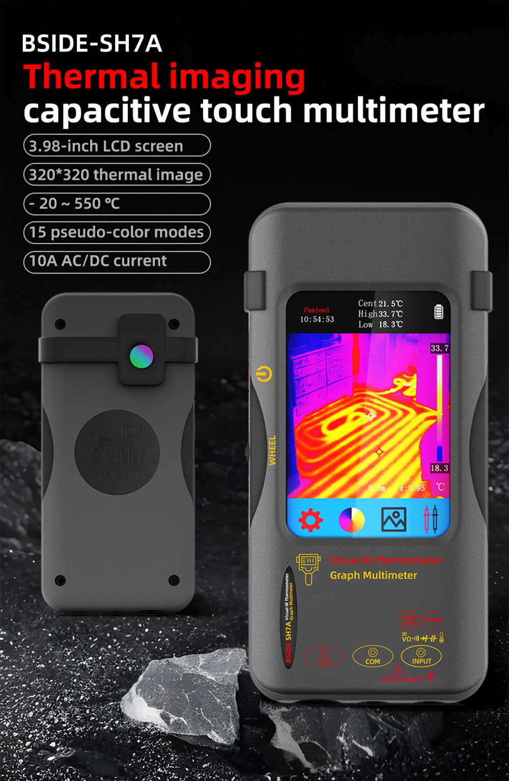 BSIDE SH7A Infrared Thermal Imager Multimeter, 240x240Pixel, 15 Color Modes, 3.98 inch Touchscreen, USB Rechargeable Battery