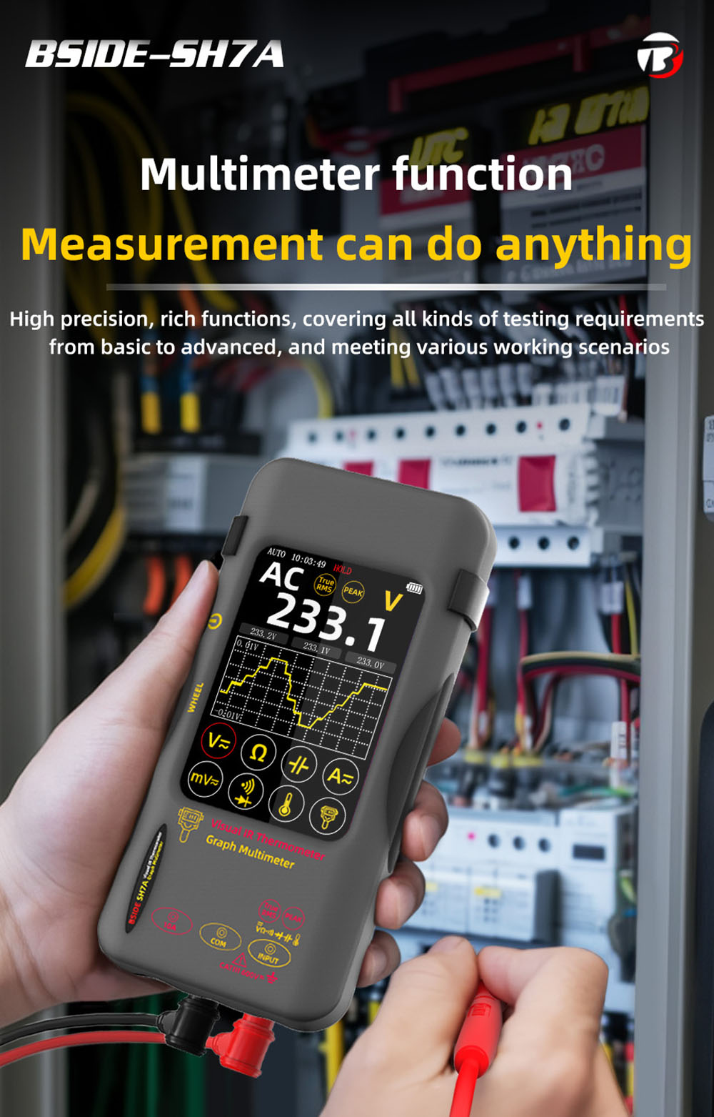 BSIDE SH7A Infrared Thermal Imager Multimeter with Macro Lens, 240x240Pixel, 15 Color Modes, 3.98 inch Touchscreen, USB Rechargeable Battery