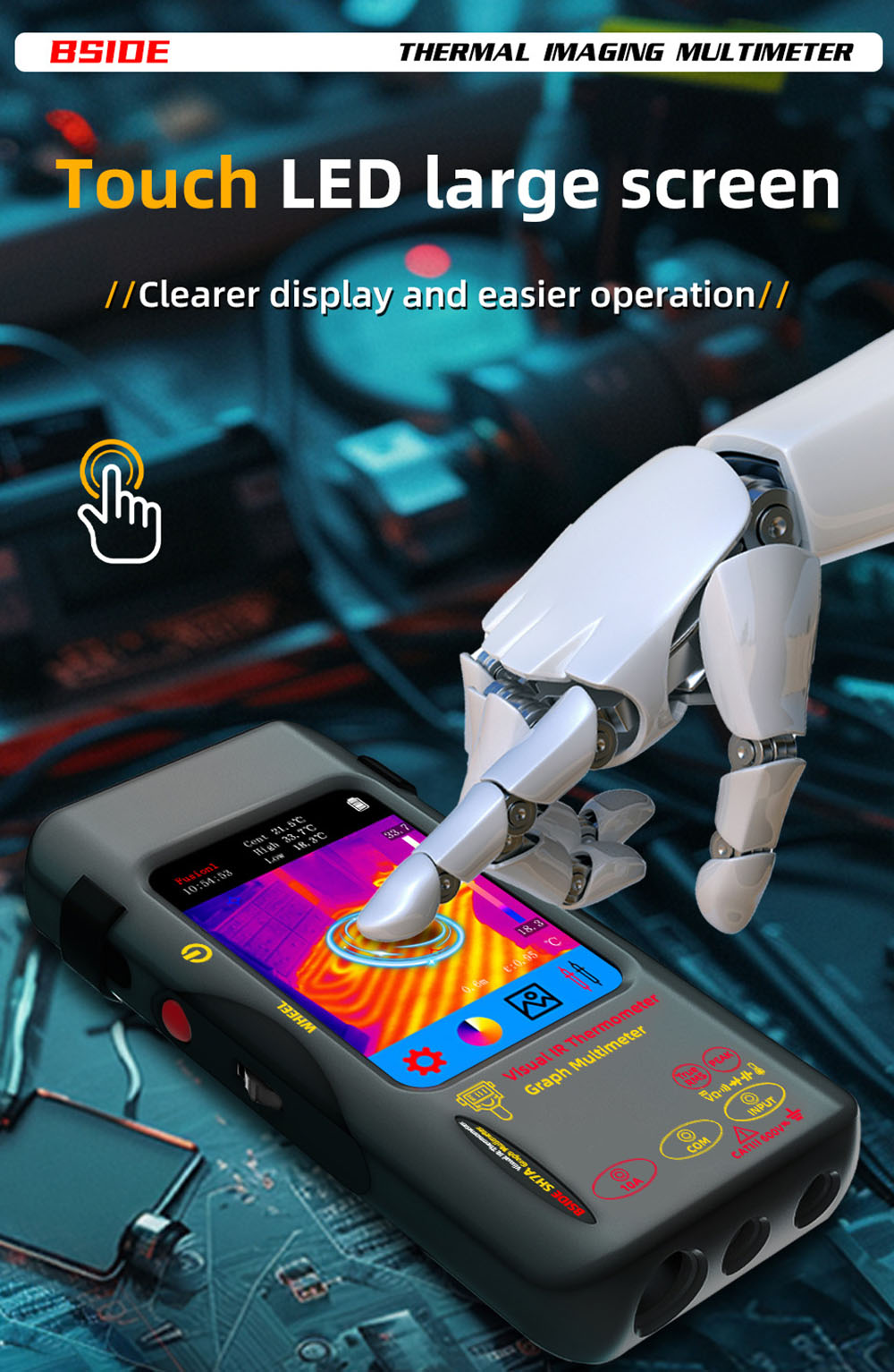 BSIDE SH7A Infrared Thermal Imager Multimeter with Macro Lens, 240x240Pixel, 15 Color Modes, 3.98 inch Touchscreen, USB Rechargeable Battery