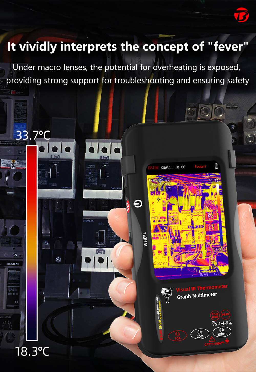 BSIDE SH9A Thermal Imager Multimeter with Macro Lens, 3.98 inch Touchscreen, 15 Pseudo-color Modes, 320*428 Resolution