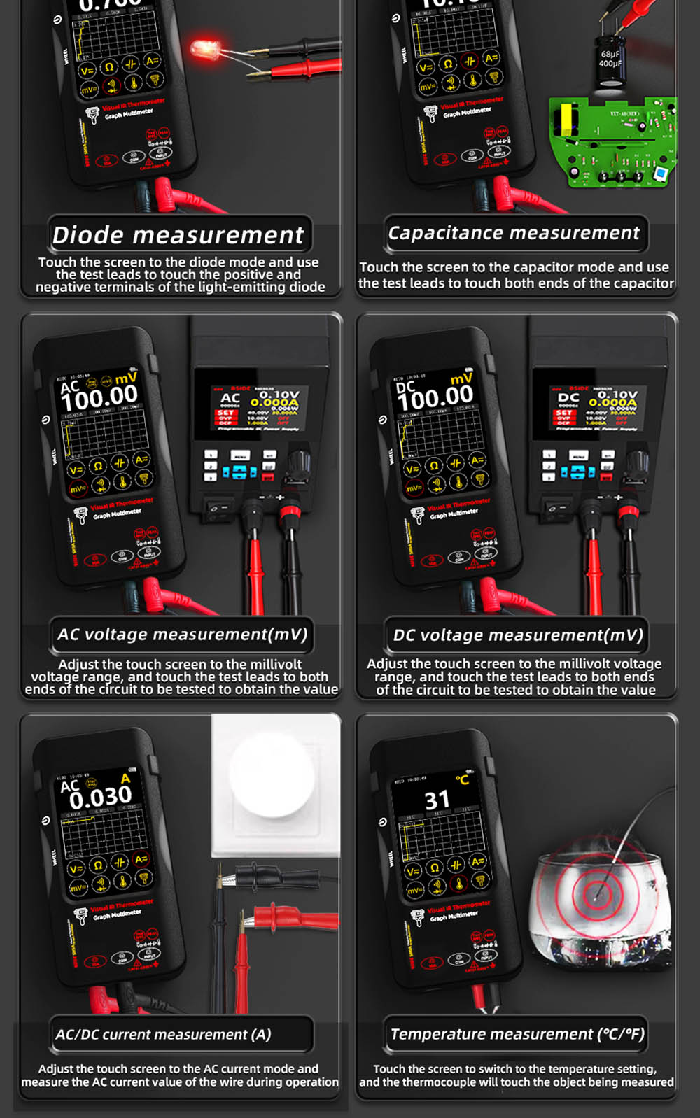 BSIDE SH9A Thermal Imager Multimeter with Macro Lens, 3.98 inch Touchscreen, 15 Pseudo-color Modes, 320*428 Resolution