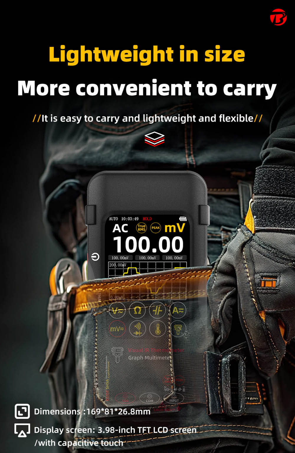 BSIDE SH9A Thermal Imager Multimeter with Macro Lens, 3.98 inch Touchscreen, 15 Pseudo-color Modes, 320*428 Resolution