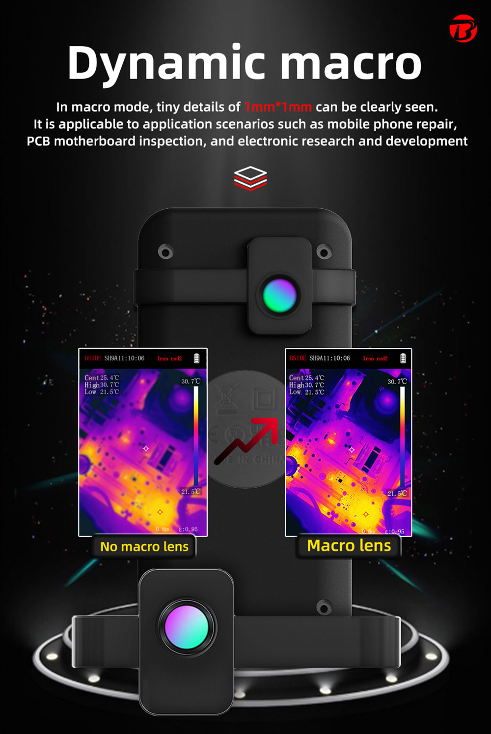 BSIDE SH9A Thermal Imager Multimeter with Macro Lens, 3.98 inch Touchscreen, 15 Pseudo-color Modes, 320*428 Resolution