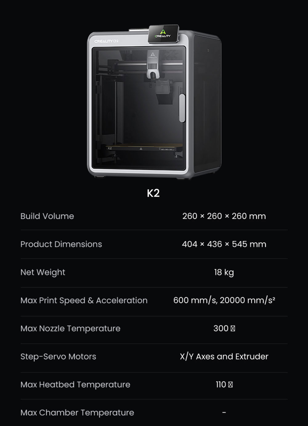 Creality K2 Combo 3D Printer, CFS System, 260*260*260mm