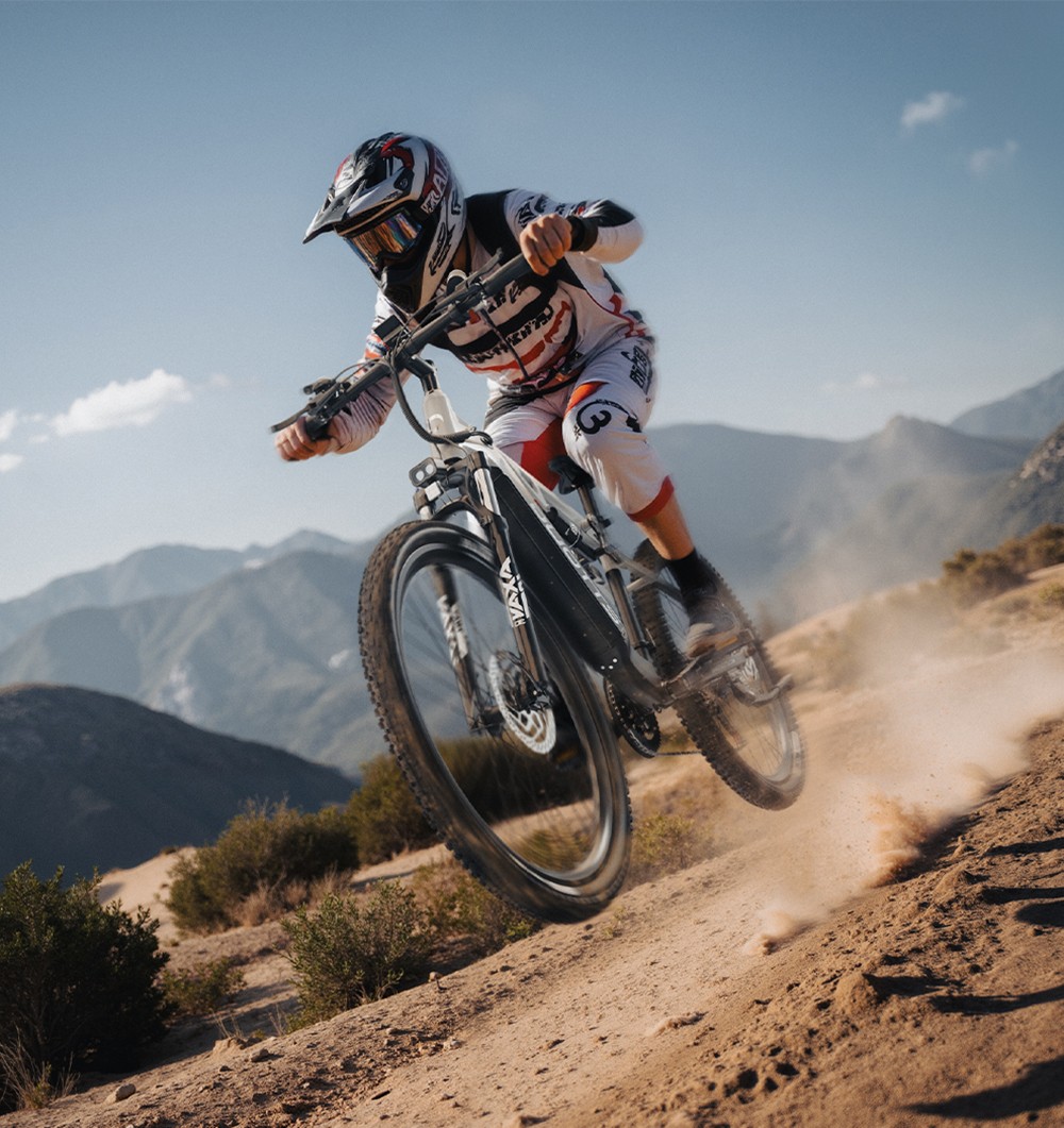 Elektrobicykel DUOTTS E29, 250W motor, 48V 13,5Ah batéria, 27,5 palcové pneumatiky, max. rýchlosť 25 km/h, dojazd 90 km, hydraulické kotúčové brzdy Shimano, vzduchové odpruženie DNM, 14-stupňová prevodovka Shimano, snímač krútiaceho momentu - striebornobiely