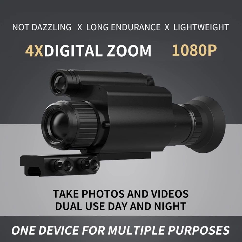 Digital Night Vision Monocular, 940nm Infrared Laser, 1080P Video Recording, 4X Digital Zooming, Up to 8 Hours Battery Life - 35mm Caliber